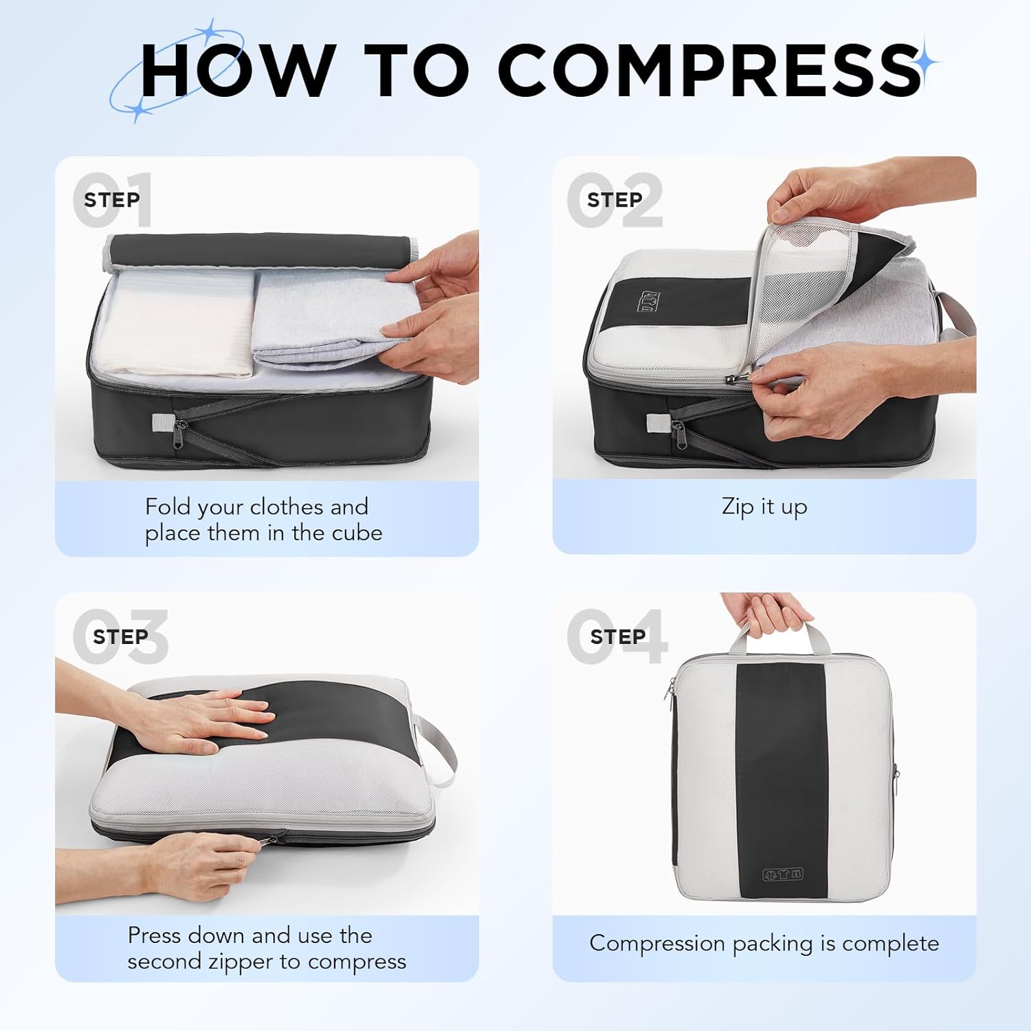 8 Set Compression Packing Cubes for Travel Essentials,Compressible Expandable Packing Cubes for