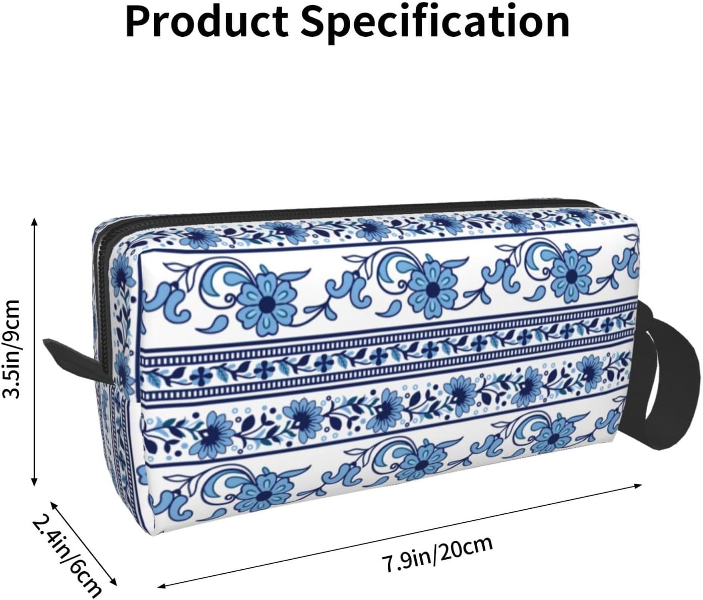 Elegant Blue & White Floral Makeup Bag Small Compact & Durable Travel Boho Cosmetic Bag Organizer Oxford Fabric Multi-Purpose Storage Perfect for Travel, Gym, Daily Use