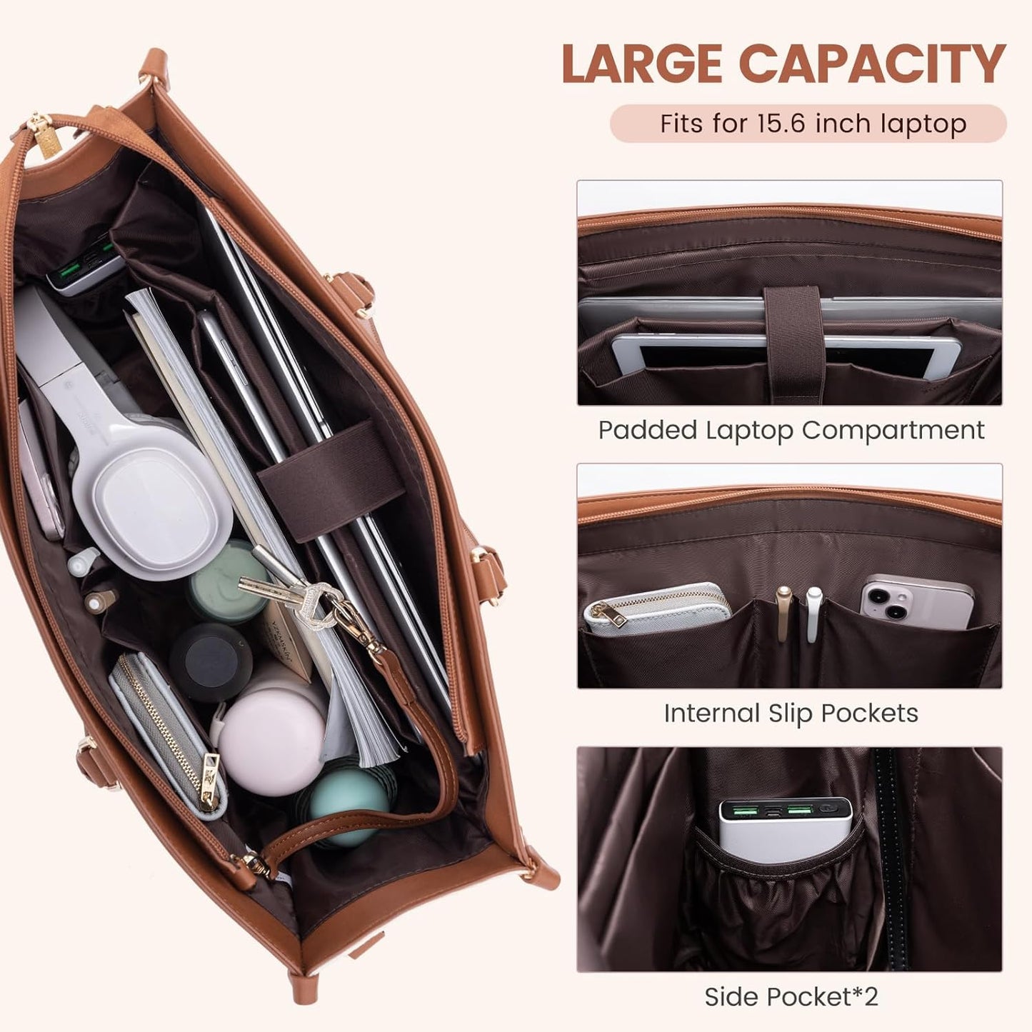 LOVEVOOK Laptop Bag for Women 15.6 lnch,Waterproof Laptops Tote Bags for Womens,Professional Work Bags for Women with Cup Holder,Large Laptop Purse Computer Briefcase Office Teacher Clutch Bag,2 PCS