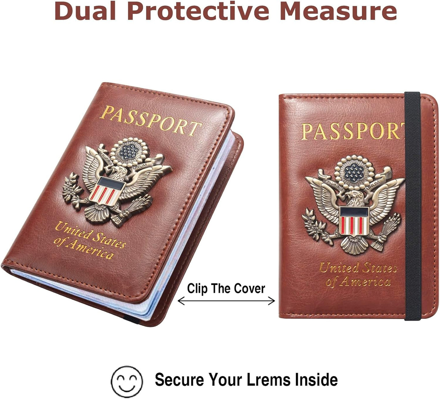 Passport Holder for Travel Men Women, RFID Blocking Passport Cover Leather Passport Wallet With 3D Metal Badge Waterproof Passport Case Travel Wallets Accessories Document Organizer (Brown)