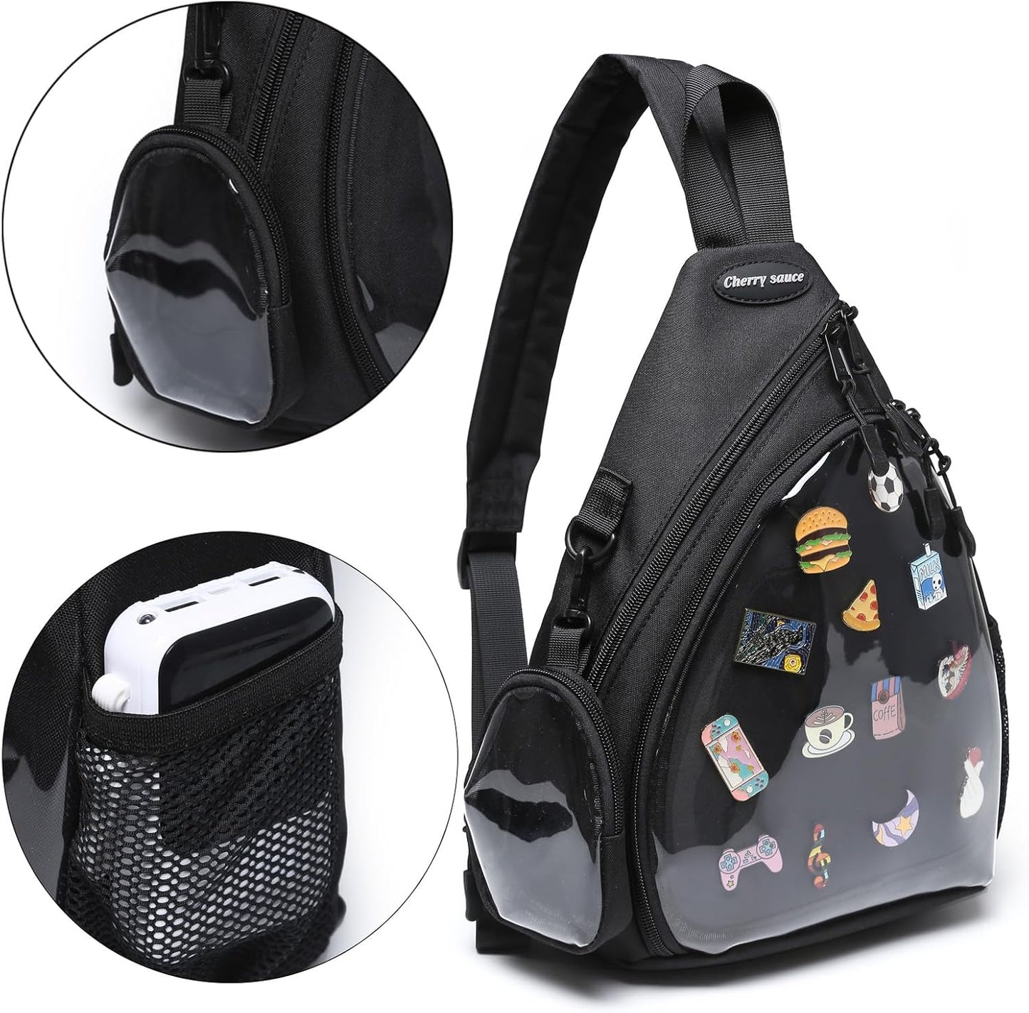 Oxford Ita Bag Kawaii Pin Display Chest Pack Single Shoulder Bag Sport Backpack Hiking Daypack, Large