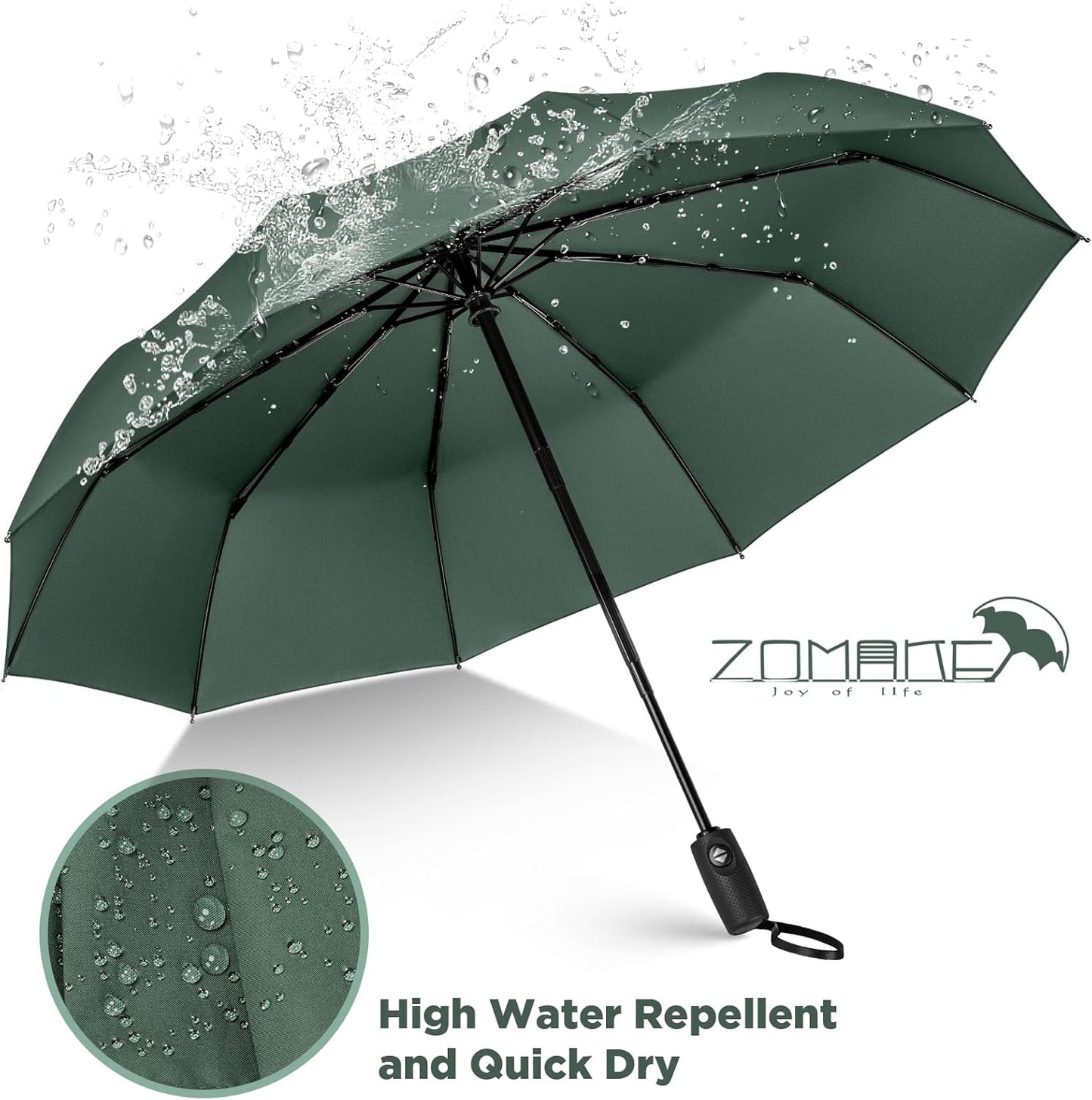 ZOMAKE Travel Umbrella Compact - 10 Ribs Portable Collapsible Umbrellas for Rain Windproof - Paraguas Automatic Small Folding Umbrella Lightweight Packable Umbrella for Women Men