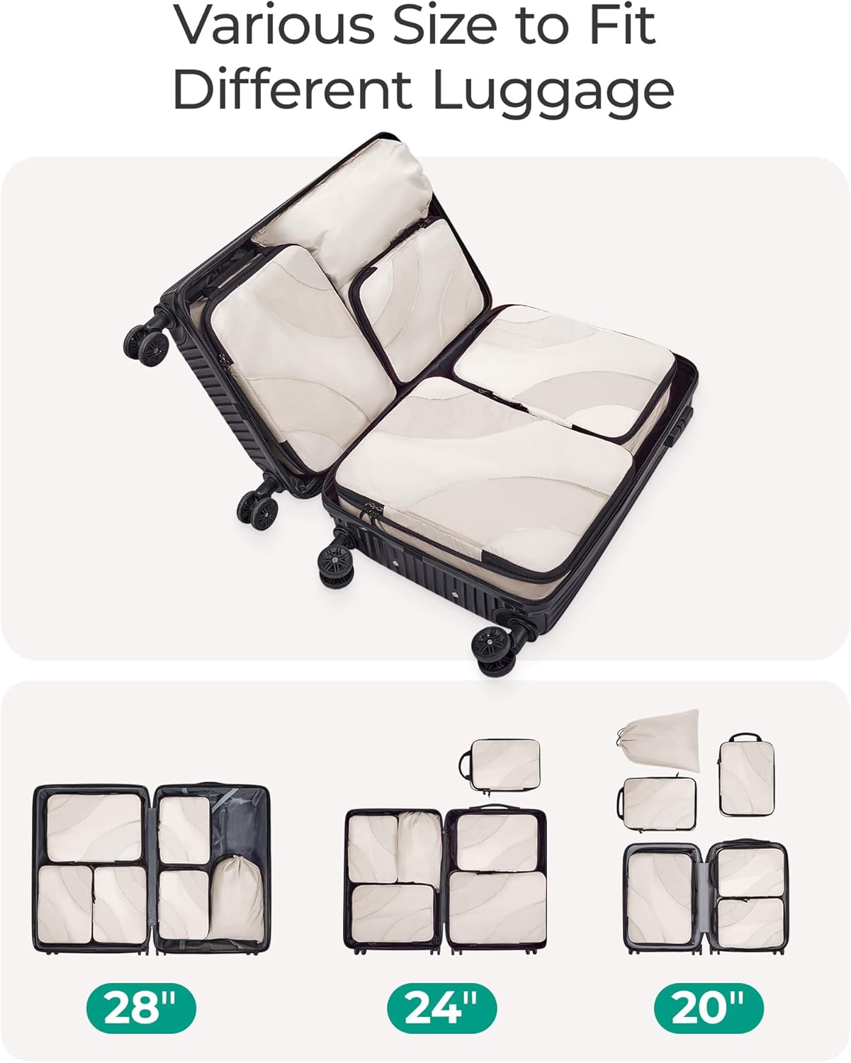 BAGSMART Compression Packing Cubes, 6 Set/4 Set/2 Set Travel Packing Cubes for Carry on Suitcases, Compression Suitcase Organizers Bag Set & Travel Cubes for Luggage, Lightweight Packing Organizers