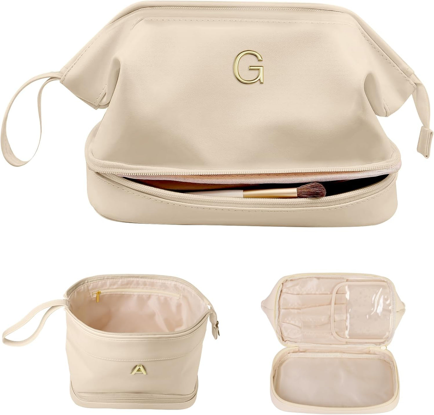 Gifts for Her - Initial Large Makeup Bags, Personalized Double Layer Cosmetic Bags with Makeup