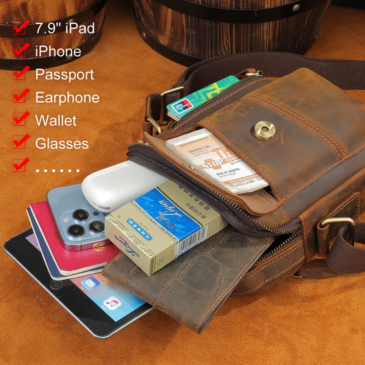 IVESIGN Crossbody Sling Bag for men and women,Leather Satchel Shoulder Bag