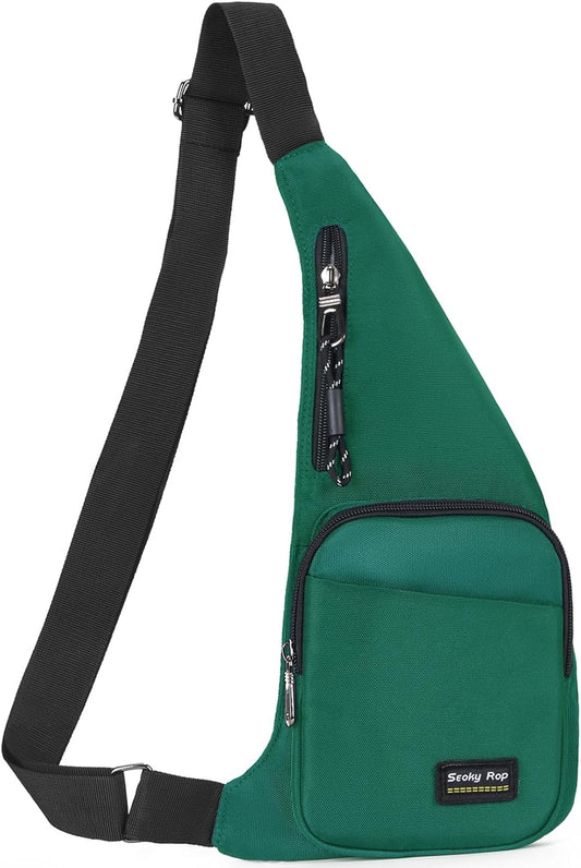 Seoky Rop Sling Bag for Men Women Slim Personal Purse Pocket Small Anti-Thief Crossbody Chest Bag for Travel Hiking Teal Green