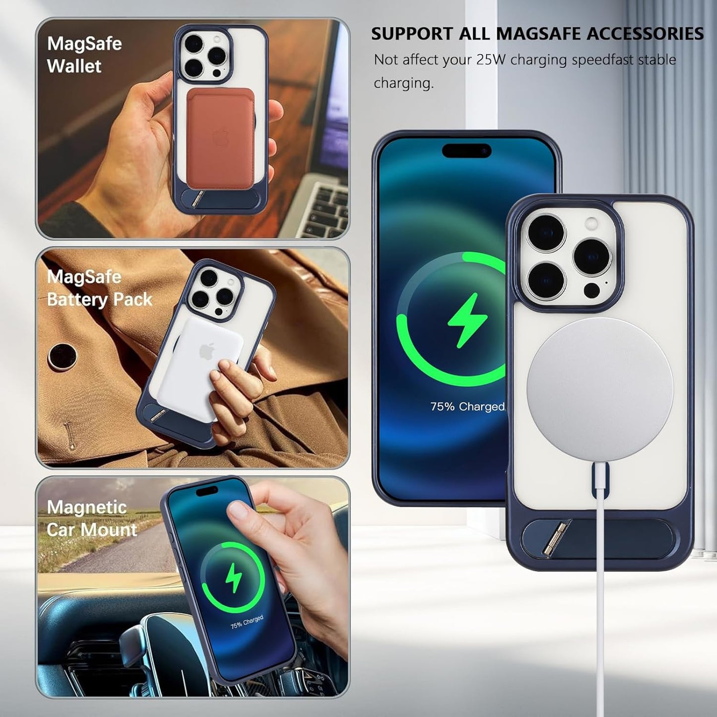 Tikoo Strong Magnetic for iPhone 16 Pro Case with Magsafe and Built-in Invisible Kickstand Slim Translucent Matte Military Grade Protective Phone Case for iPhone 16 Pro 6.3”