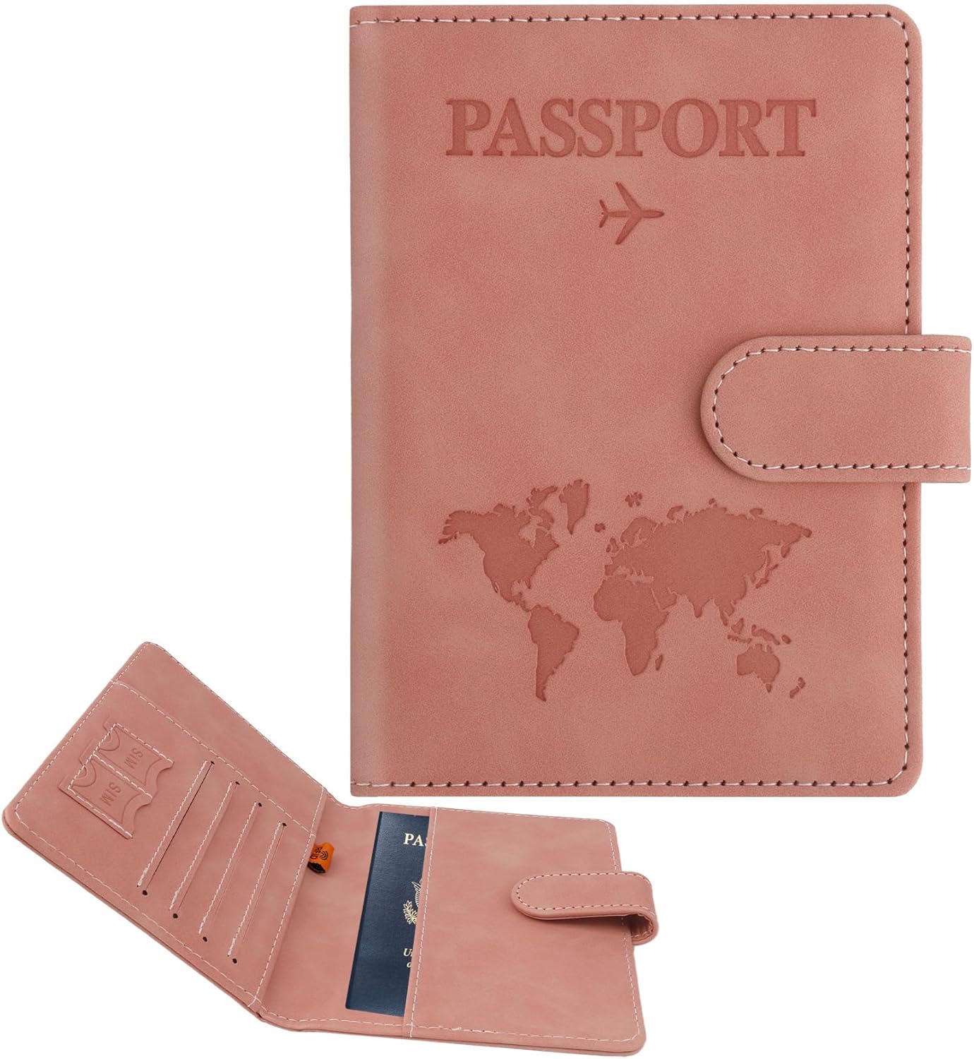 Passport Holder for Travel, Passport Cover Wallet, Premium PU Leather Passport Book Card Holder Case for Women Men, Waterproof RFID Blocking Flying Travelling Essentials Vacation Must Haves, Pink