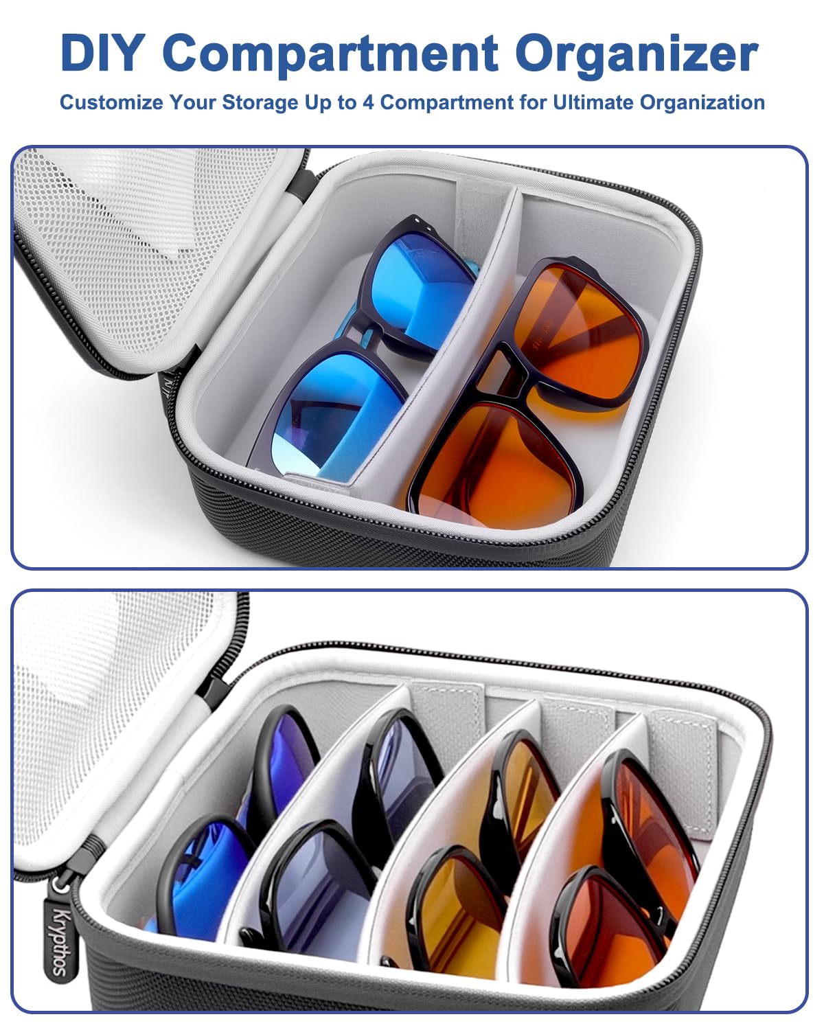 Portable Travel Sunglasses Organizer Case for 4 Pairs glasses for Men Women