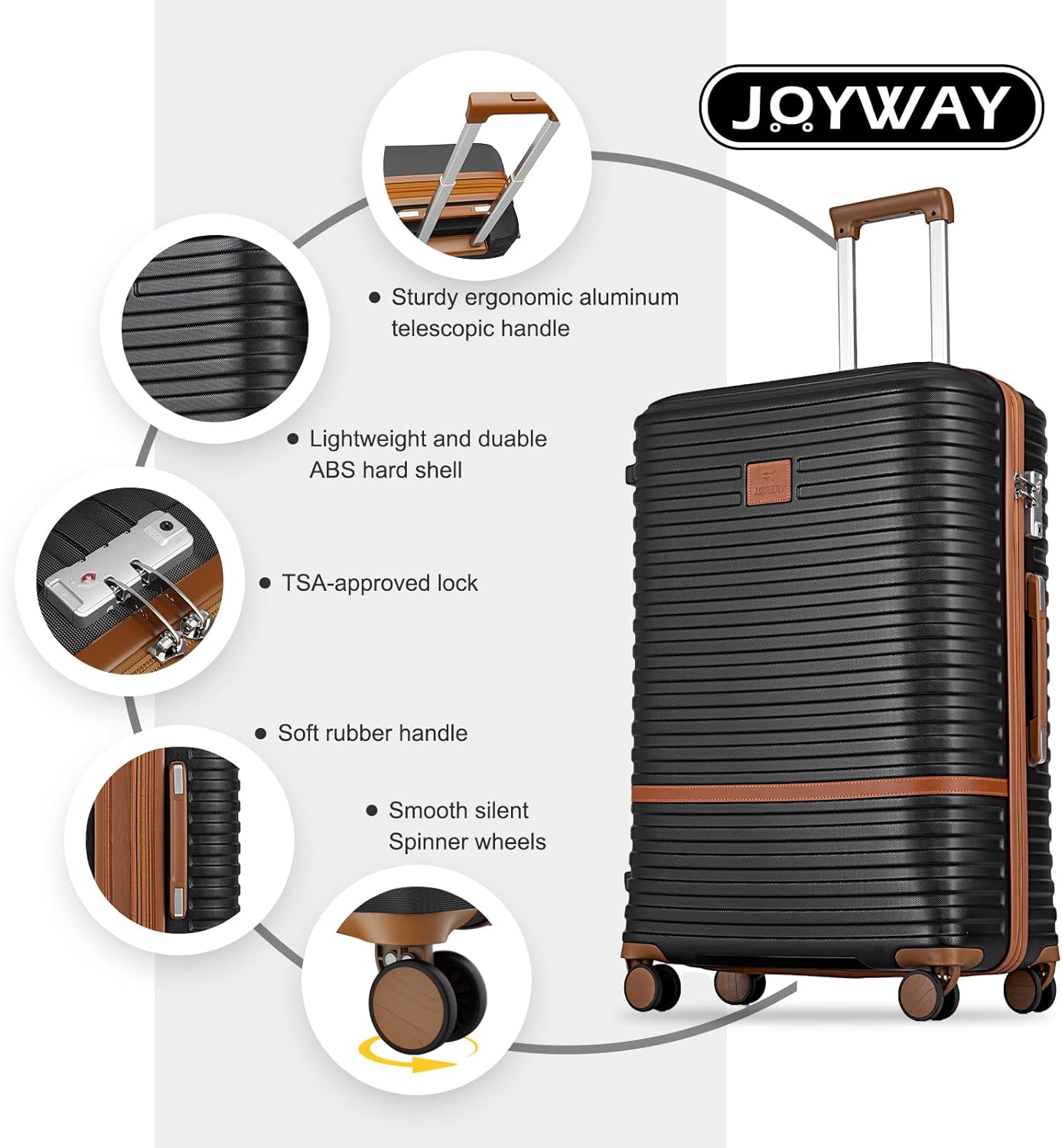 Joyway 28 Inch Large Luggage Hardside Suitcase with Spinner Wheel, Lightweight 3 Piece Suitcase Set with TSA Lock