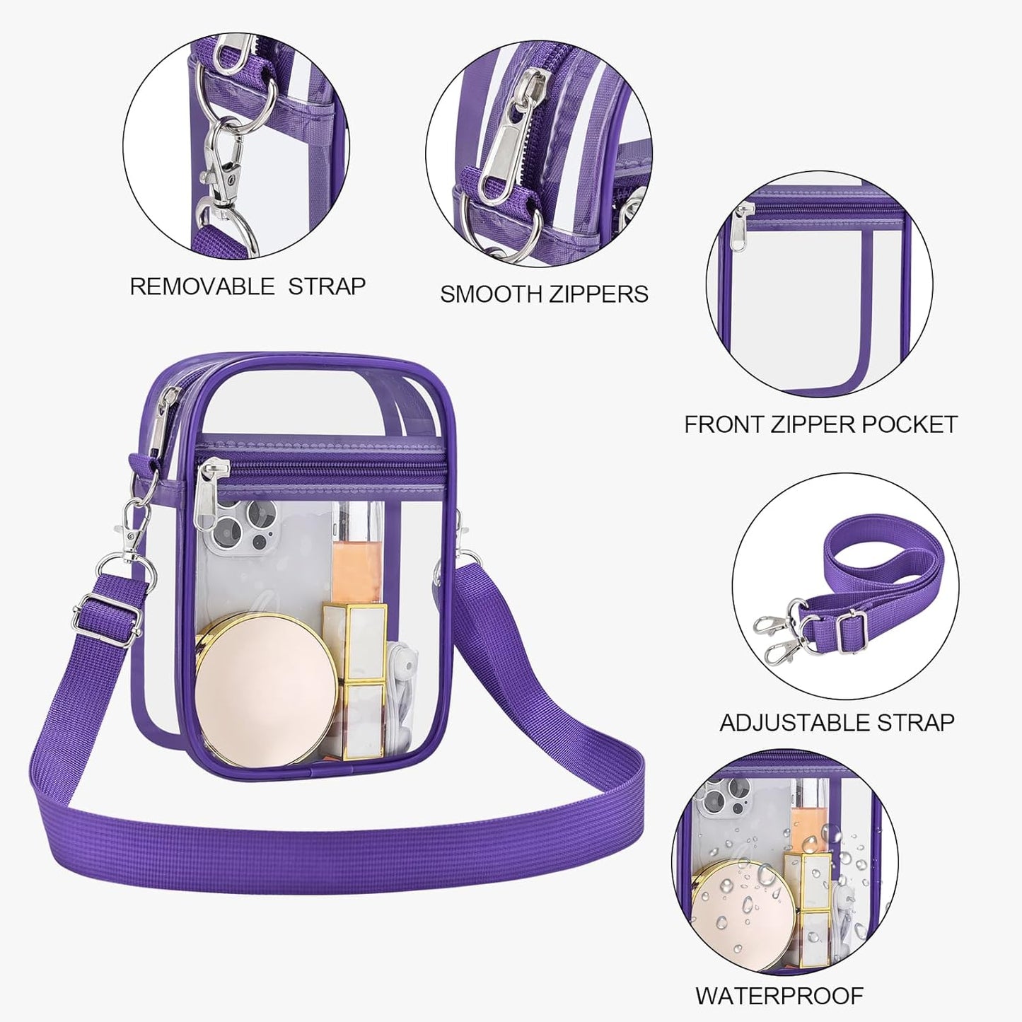 USPECLARE Clear Purse Stadium Transparent Messenger Bag Stadium Approved for Men and Women Clear CrossBody Bag