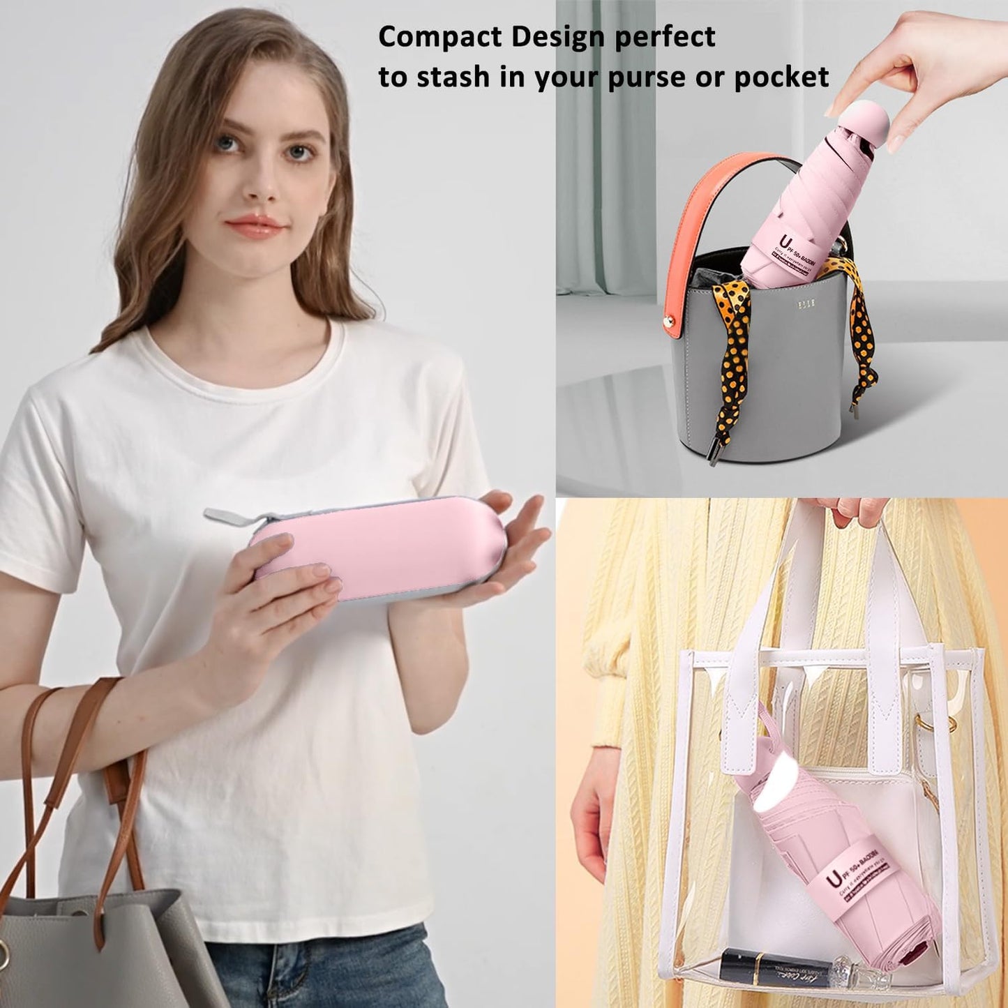 BAODINI Travel Mini Umbrella for Purse With Case Small Compact UV Sun Protection Sun Lightweight