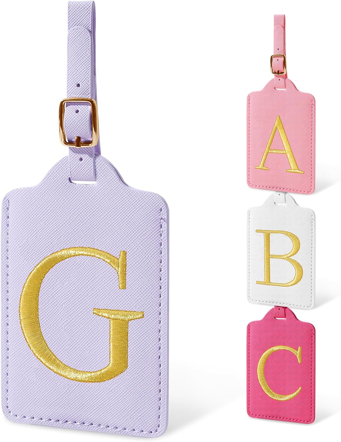 Initial Luggage Tags for Suitcases, Cute Embroidered Letter Luggage Bag Suitcase Identifier Name Baggage Tag, PU Leather Travel Luggage Tags, Bag Tags for Men Women Kids Luggage Handbags(Purple G)