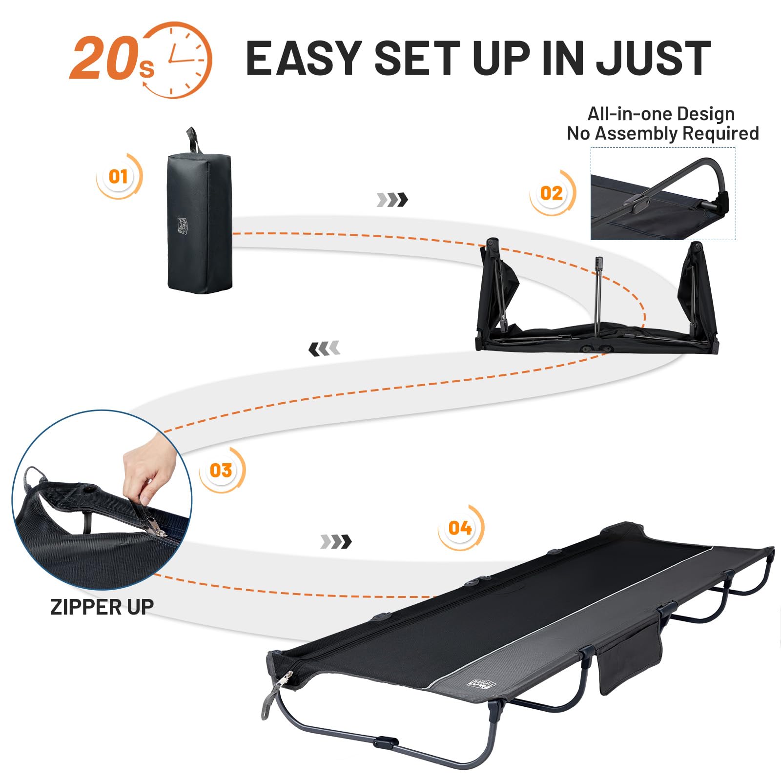 TIMBER RIDGE 20-Second Quick Set-Up Camping Cot, Aluminum Folding Cot