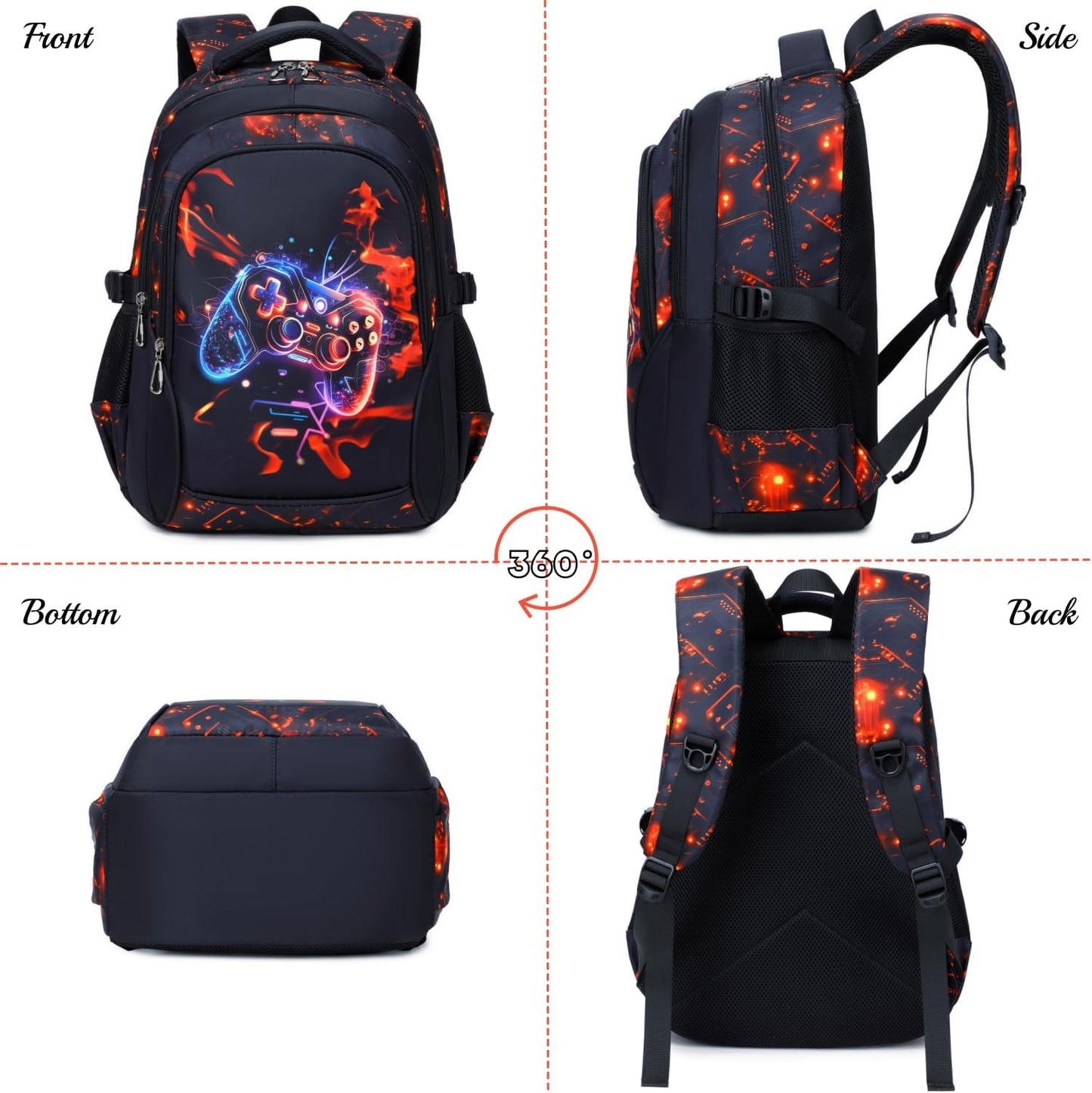 Boys Backpack Elementary School Bookbag Waterproof Durable Sturdy Kids Schoolbag Casual Travel Daypack (2-Black-game)