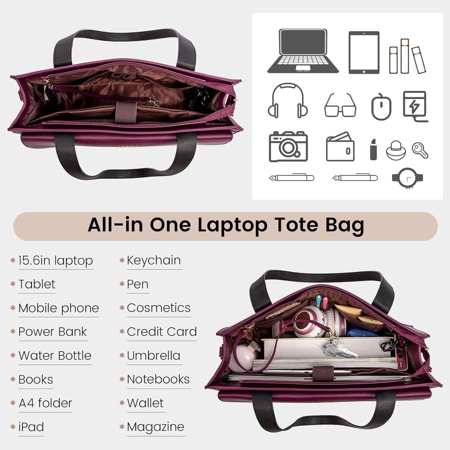 LOVEVOOK Laptop Bag for Women 17.3 Inch Laptop Tote Work Bags Professional Leather Computer Briefcase Waterproof Handbag Shoulder Large Capacity Business Teacher Office Crossbody Purse