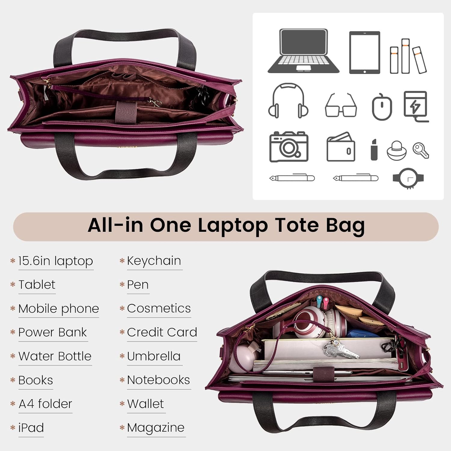 LOVEVOOK Laptop Bag for Women 15.6 Inch Tote Work Professional Leather Computer Briefcase