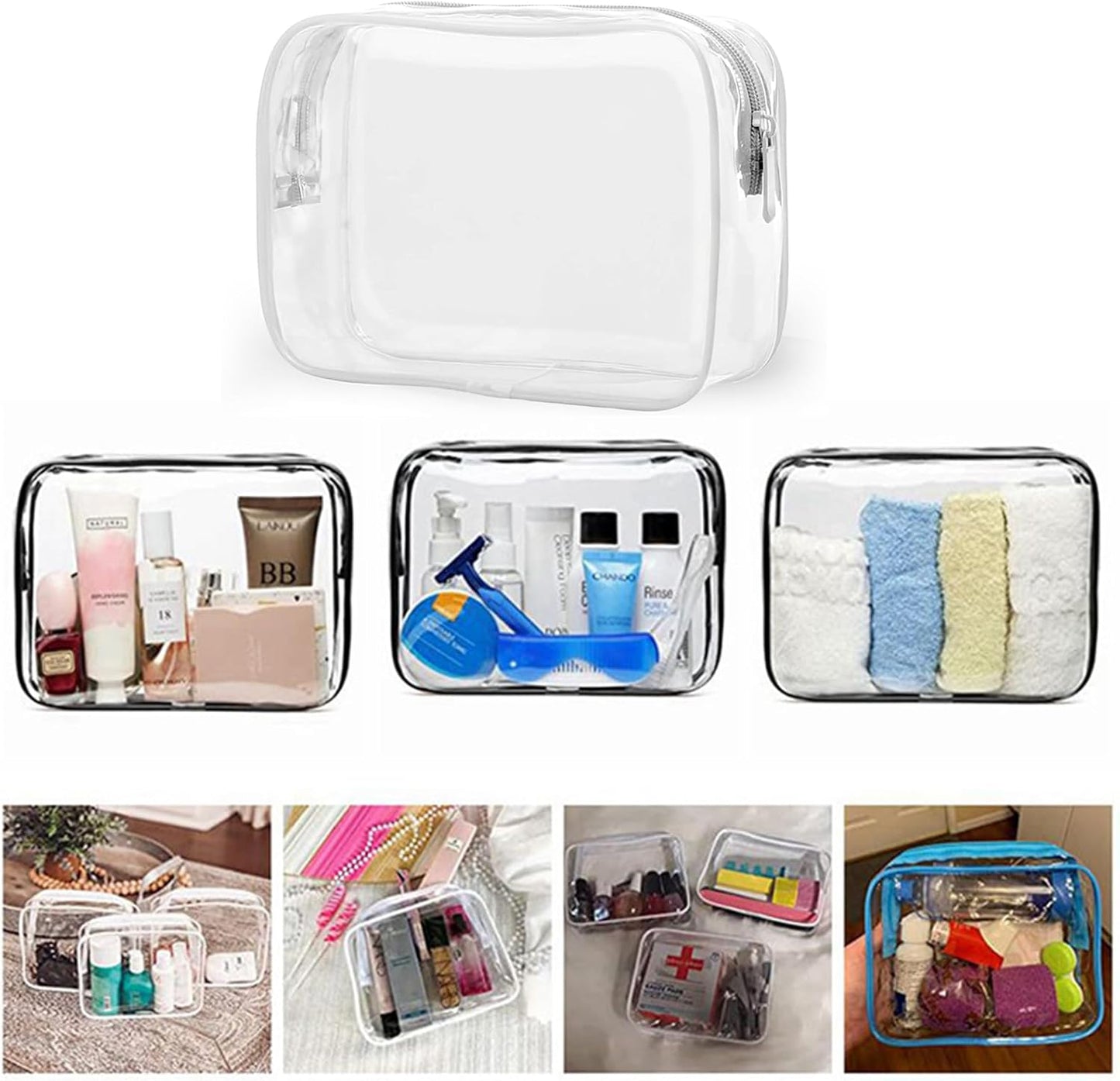 6 Packs Clear Cosmetics Bags for Women Men Waterproof Toiletry Bags PVC Makeup Bags Organizer Case with Zipper for Travel Bathroom (6 Mixed Colors)