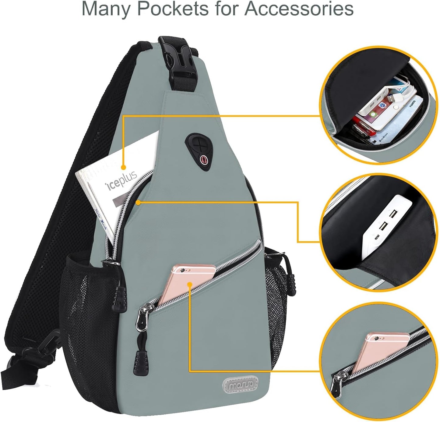 MOSISO Mini Sling Backpack,Small Hiking Daypack Travel Outdoor Casual Sports Bag, Sage Green