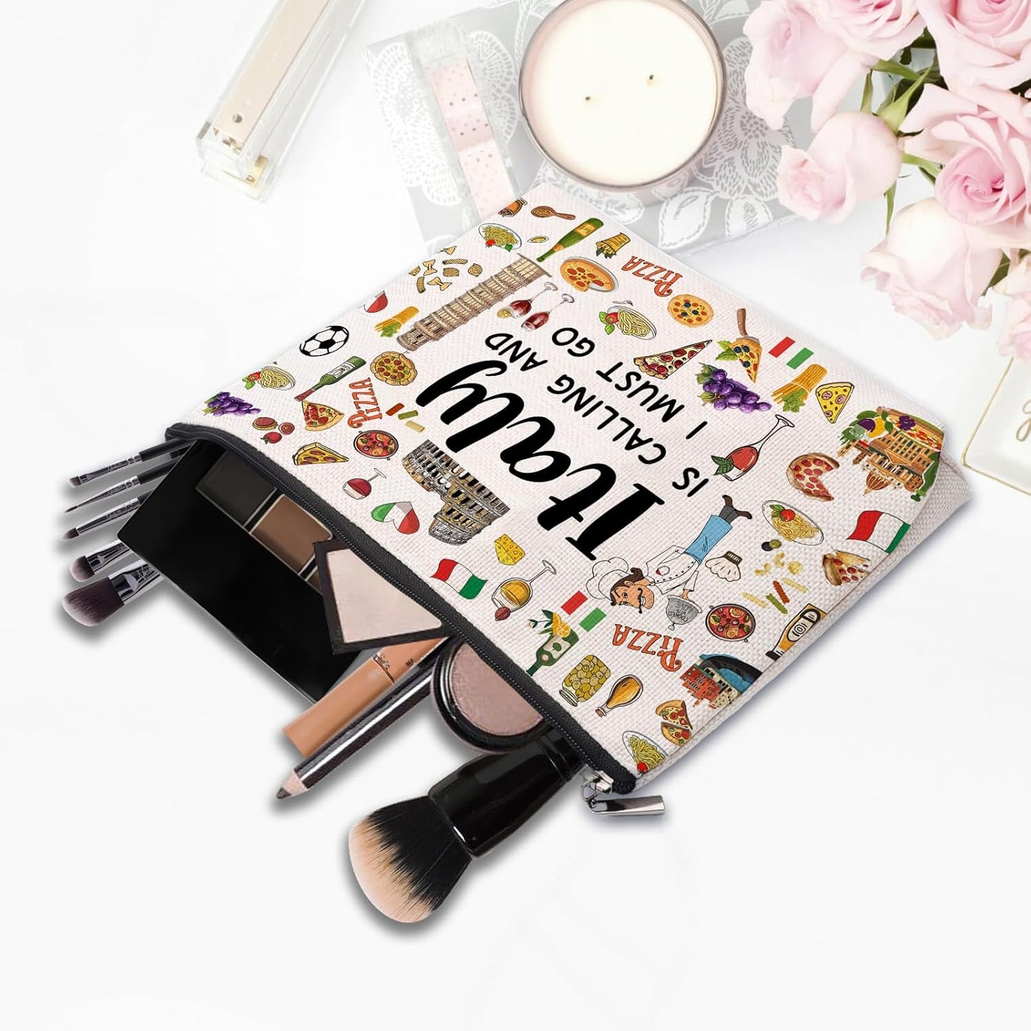 Italy Travel Gift Makeup Bag, Italy Lover Themed Gifts for Traveller Women Friends, Italian Travel Trip Essentials Souvenir, Italian Trip Gifts for Women Party Favors