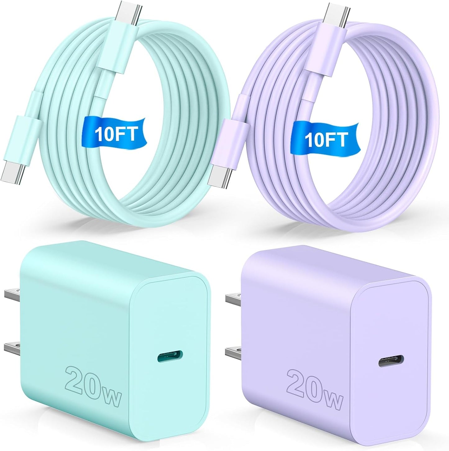 Compatible with iPhone 17 16 15 USB C Charger,Type C Fast Charger Adapter,USB C Wall Charger Block with 2Pack 10ft Type C to C Charging Cord Compatible with iPhone 17/16/15/ Pro/Pro Max/Plus,Samsumg