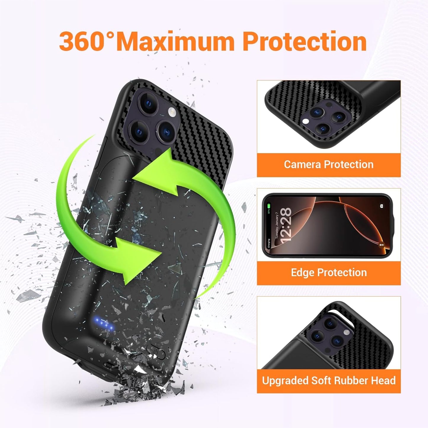 Upgraded 13800mAh Battery Case for iPhone 13 Pro Max, 14 Pro Max, 14 Plus [6.7 Inch] - High Capacity Portable Charger Case with Tempered Glass Screen Protector Black