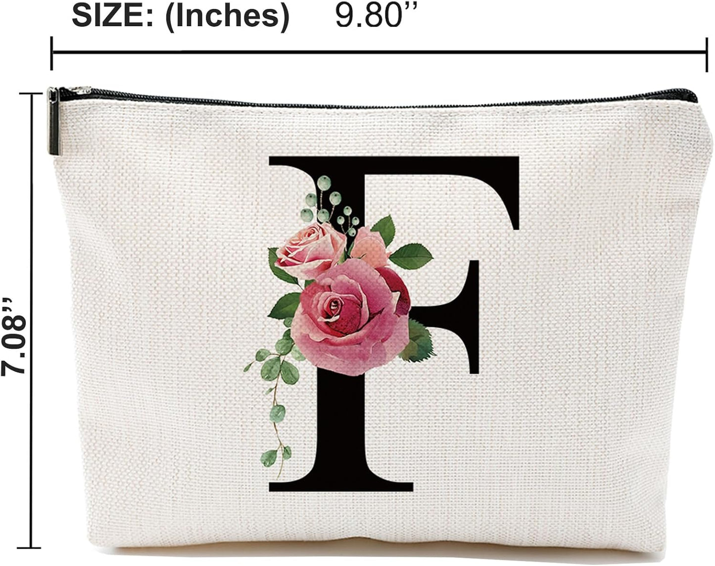Initial A-Z Personalized Letter Makeup Bag, Monogrammed Bridesmaid Gifts/Presents Cosmetic Bag, Portable Stationery Storage Organizer Pouch, Friendship Love Travel Makeup Bags
