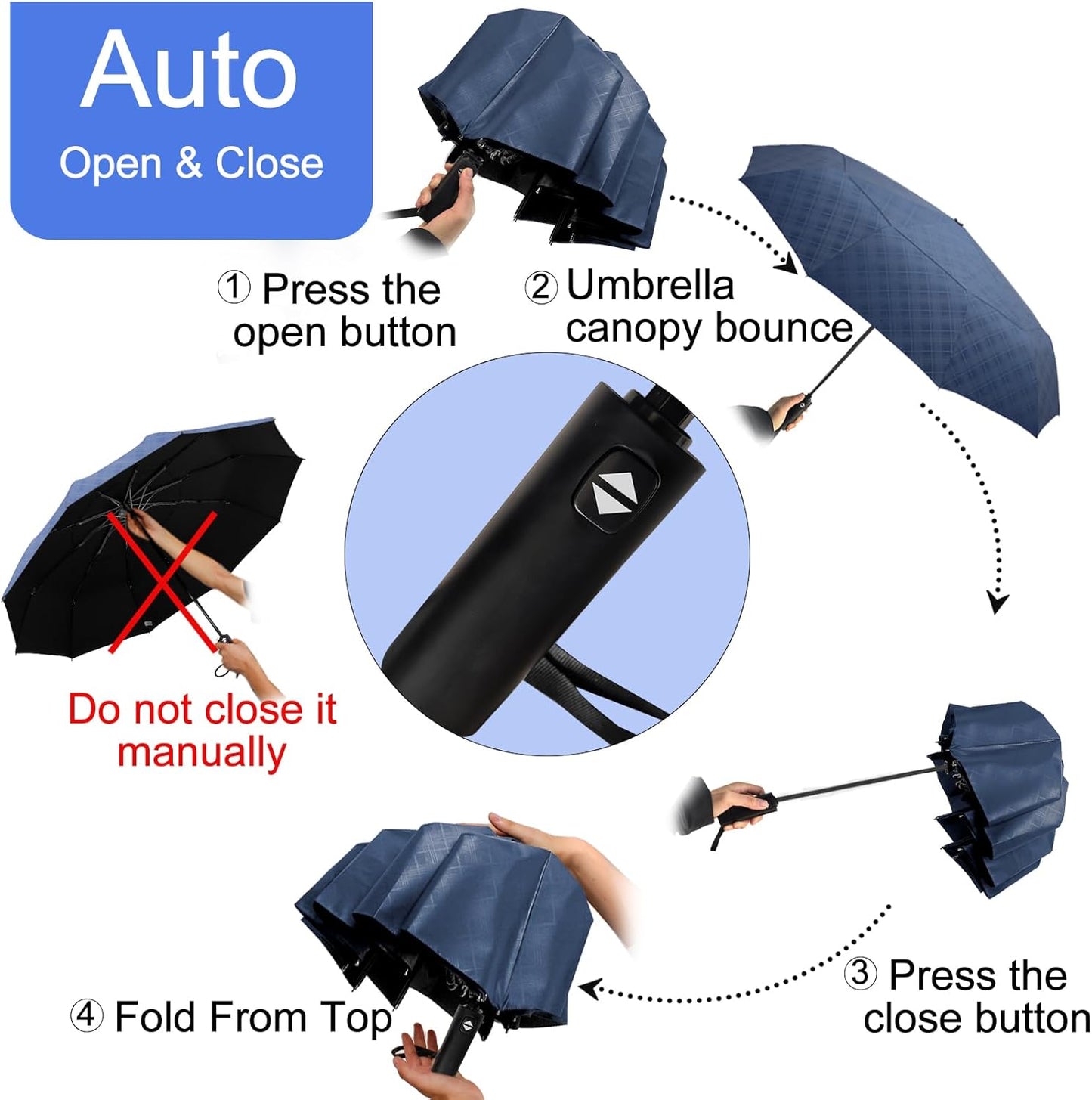 Satol 46/54/62 Inch Large Golf Umbrella, Windproof 10 Ribs Automatic Open/Close Oversize Double Canopy Vented Portable Folding Travel Umbrellas, UPF 50+ Sun & Rain Compact Umbrellas for Outdoor
