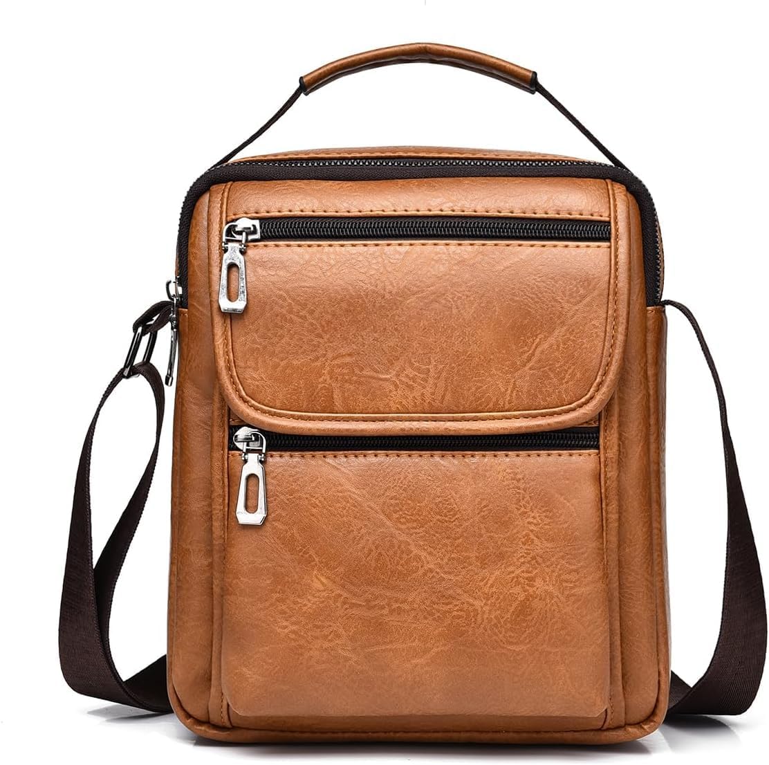 Zipper Buckle Leather Messenger Bag Vintage Handle Shoulder Crossbody Purse Genuine Leather for Daily Office Use
