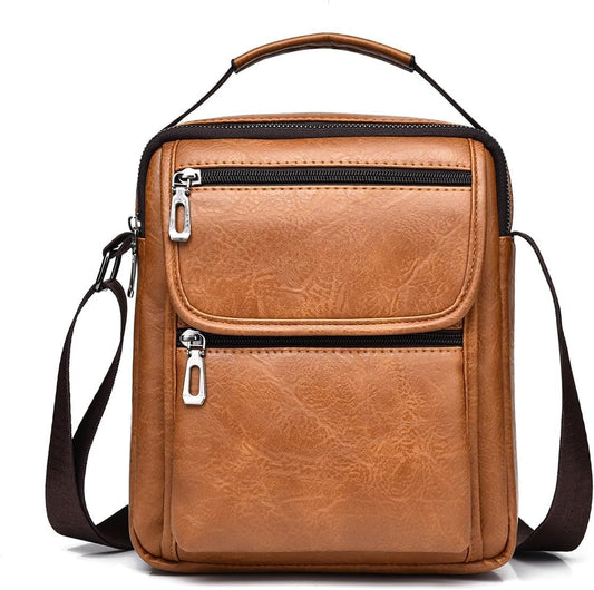 Zipper Buckle Leather Messenger Bag Vintage Handle Shoulder Crossbody Purse Genuine Leather for Daily Office Use