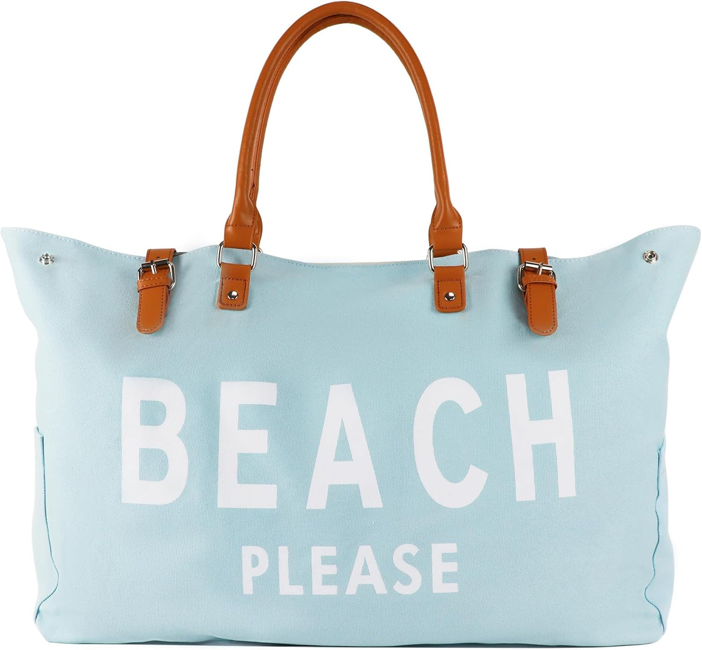 Beach Bag with Vegan Leather Handle, Extra Large Beach Bag for Women Waterproof Sandproof, White