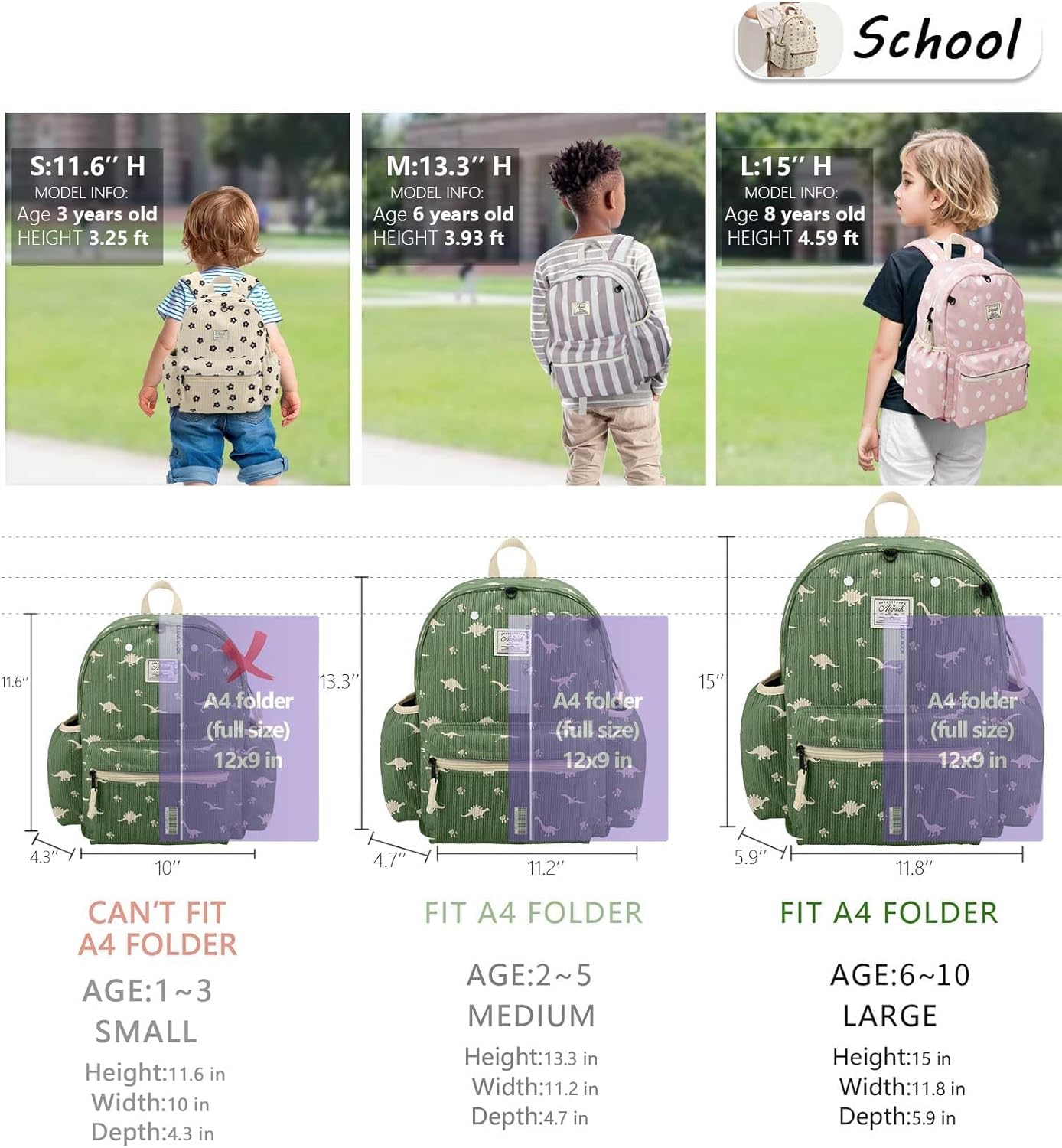 Corduroy Kids Backpack for Boys 6-10: Boys Girls Backpacks for Elementary Kindergarten 15” H Fit