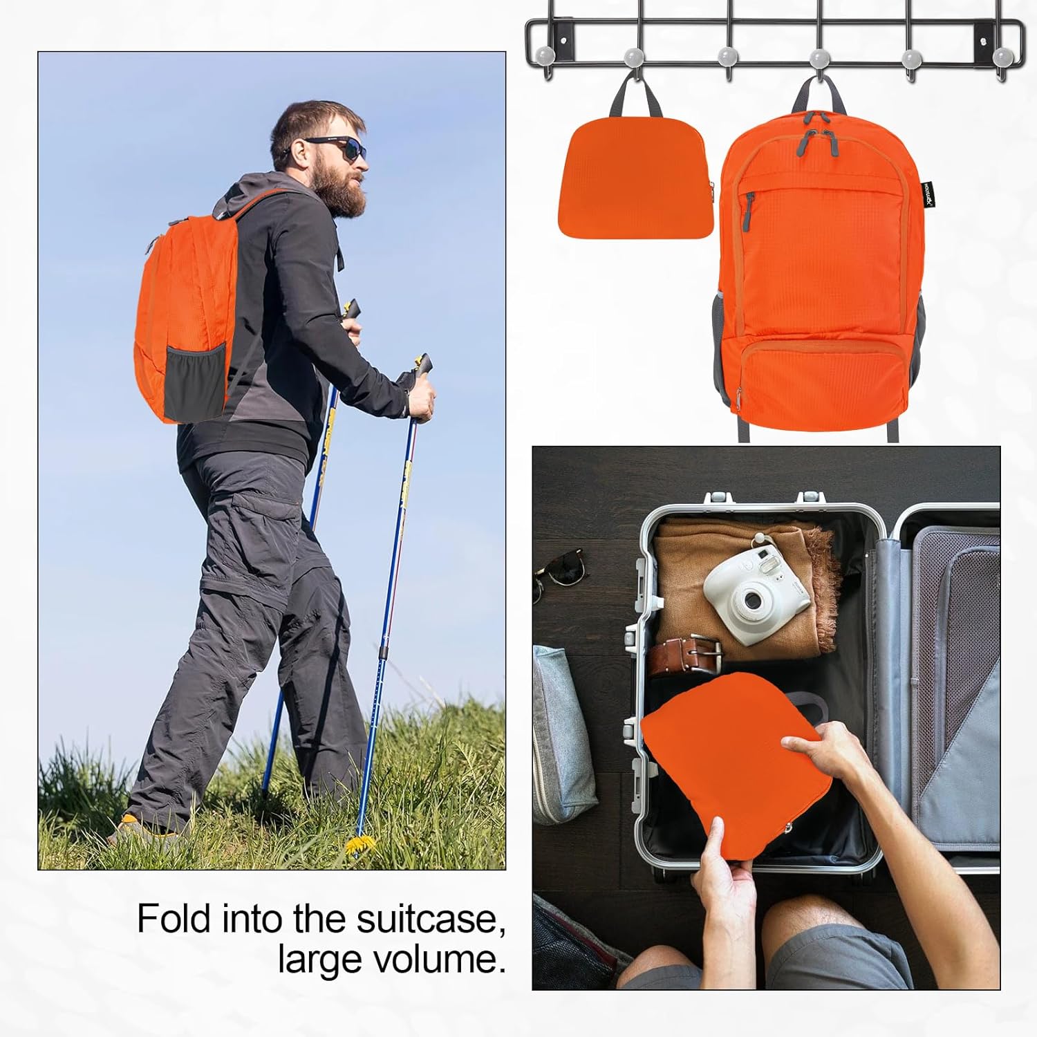 HOLYLUCK 20L lightweight packable Hiking Daypack Foldable Backpack for Men Women Small Travel