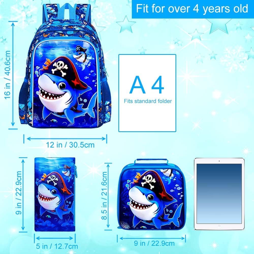 3PCS Boys Backpack, Water Resistant Kids Bookbag Set with Lunch Box, Cute School Bag for Preschool Toddler