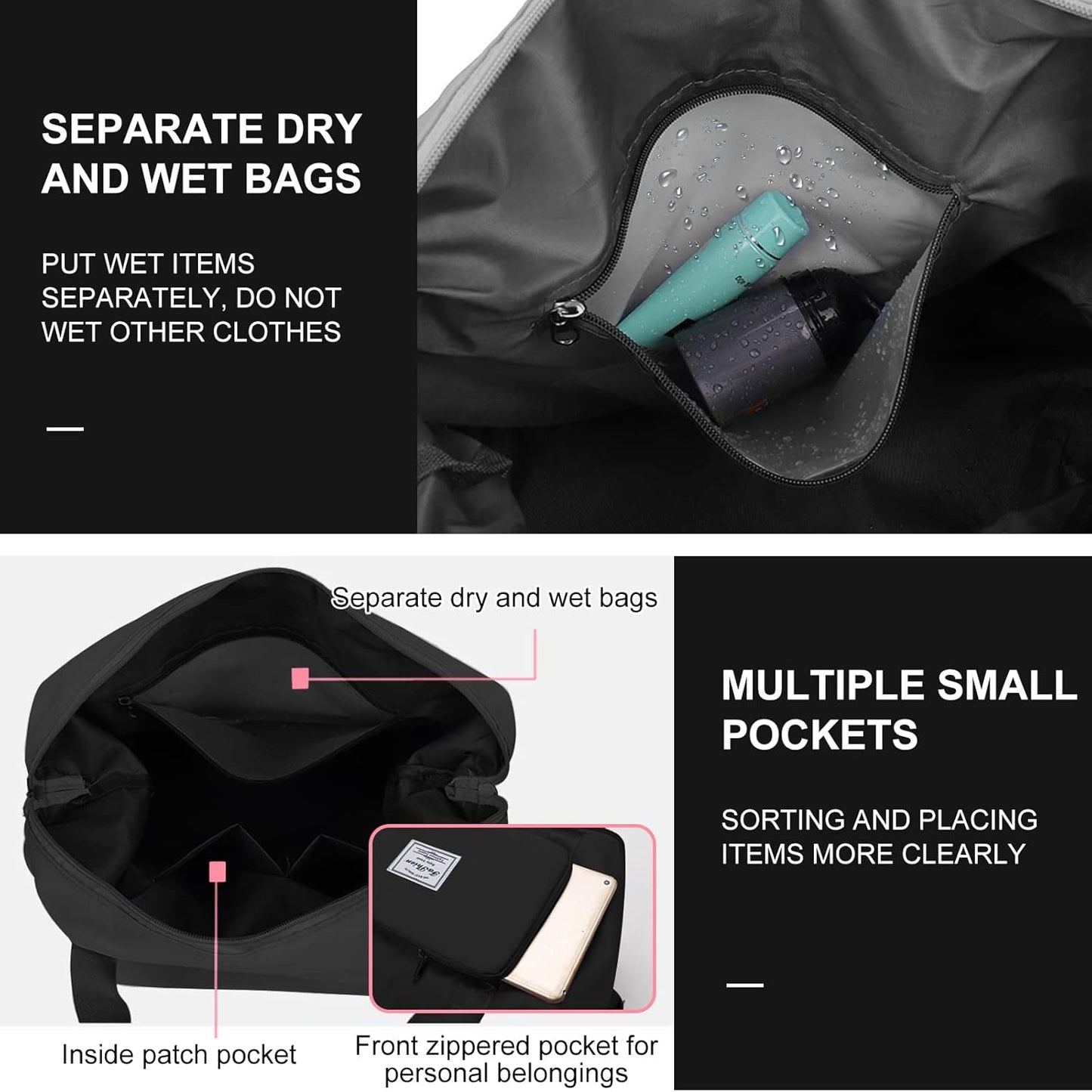 Large Capacity Folding Travel Tote Bag, Oxford Fabric Waterproof Lightweight Foldable Travel Duffel Bag, Portable Expandable Travel Bag, Dry and Wet Separation Carry On Bag for Airplanes