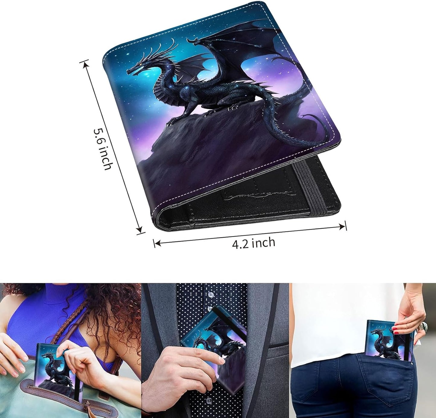 Passport Holder Cover Wallet Travel Essentials RFID Blocking Case Leather Passport Cover Wallet Vaccine Card Slot Organizer for Men Women, Dragon