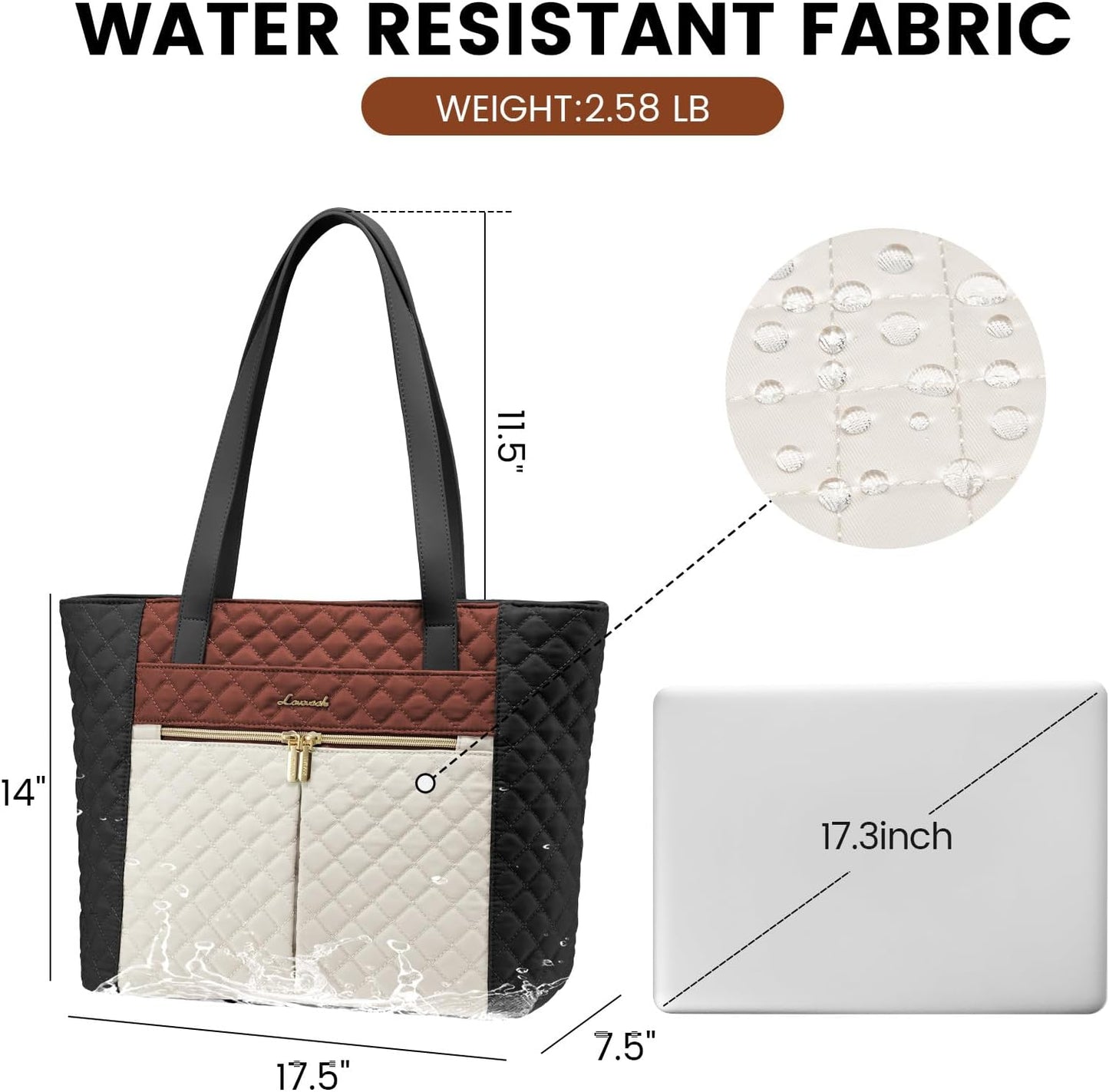 LOVEVOOK Laptop Bag for Women 17 inch,Diamond Quilted Work Tote Bags Womens Laptop Tote Bag Computer Shoulder Bags,Stylish Travel Tote Bags Laptop Purse Briefcase Handbag with Clutch Purse,Off-white