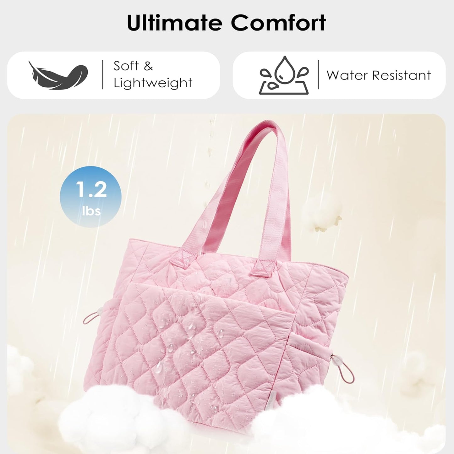 TOPEAST Tote Bag for Women Puffy Tote Travel Bag, Light 15.6" Laptop Work Handbag, Quilted Shoulder Bag Purse for Student Gym