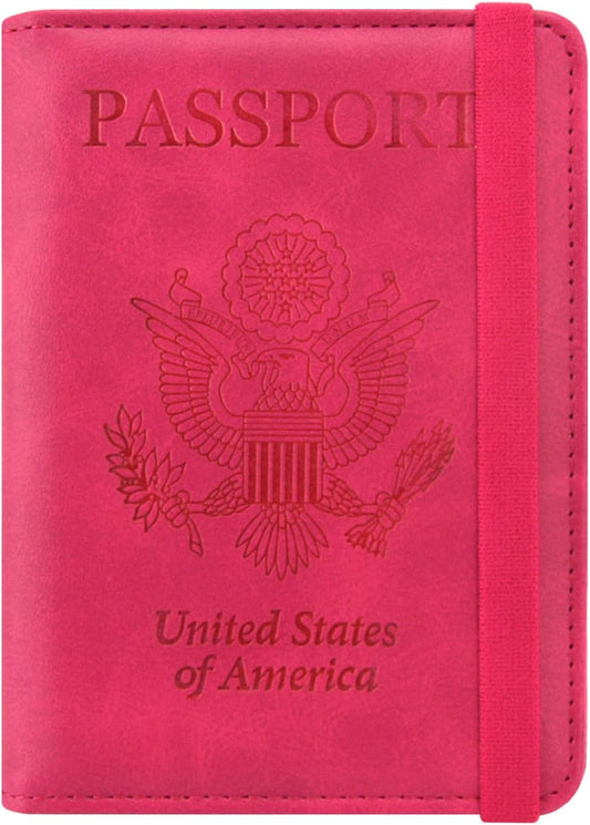 ACdream RFID BLOCKING Passport Holder Travel Wallet - Premium PU Leather Cover Passport book with Card Holder, Pen Slot, Keep Organization, and Travel Essentials for Women and Men,Hot Pink