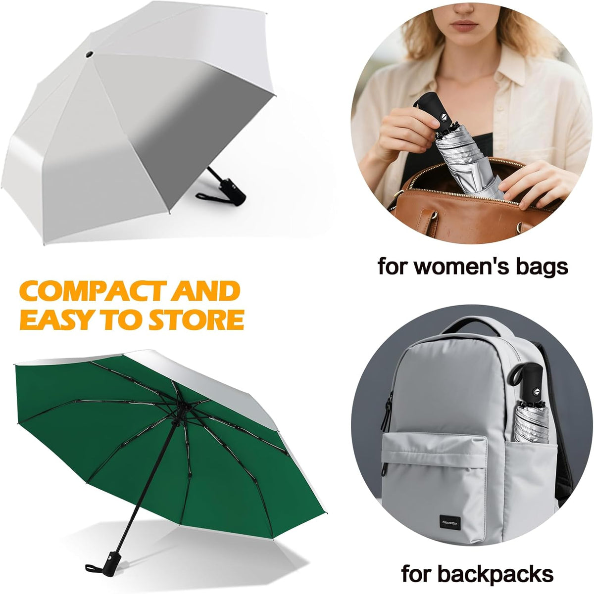 42/46/50inch Compact Umbrella Travel Size Umbrellas for Rain Waterproof And Wind Resistant Auto