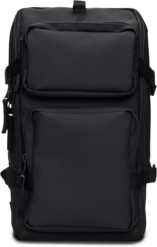 RAINS Trail Cargo Backpack – Black Unisex Cargo Backpack Water Resistant Water Repellent PU Fabric Smooth Feel Outdoor Urban Design 14L Capacity – 2 Year Warranty