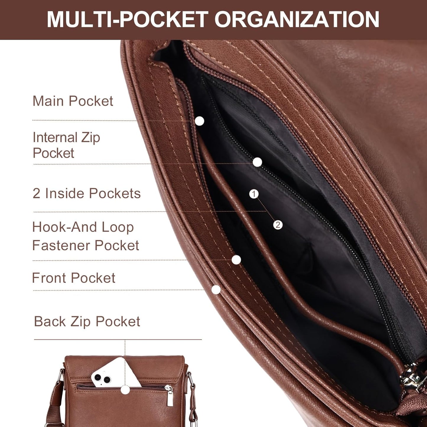 Leathario Men's Crossbody Bag, Vegan Leather, Shoulder Purse Side Sling Satchel, Small Messenger for Travel Work Daily