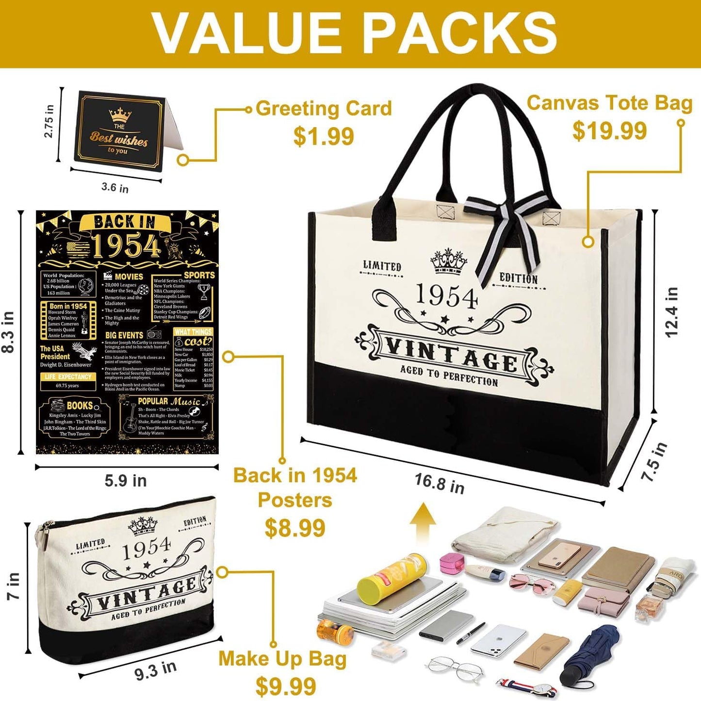 YeohJoy 71st Birthday Gifts for Her Canvas Tote Bag Travel Gear, Unique 71 Years Old Birthday Gifts