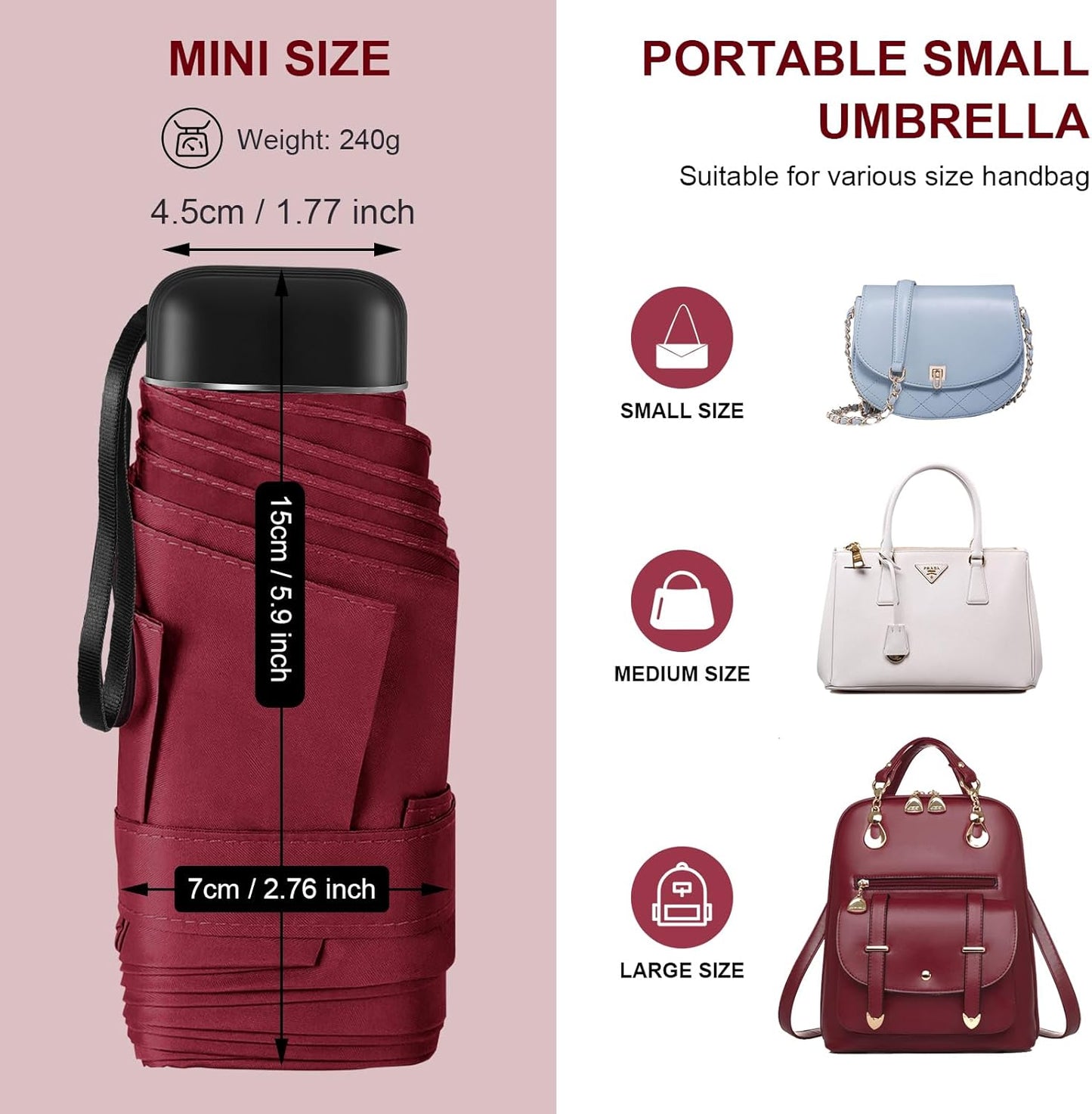 LEAGERA Compact Travel Umbrella with Case - Mini Umbrella for Purse, Small Lightweight &Tiny Design Perfect for Parasol Outdoor Sun&Rain Umbrellas