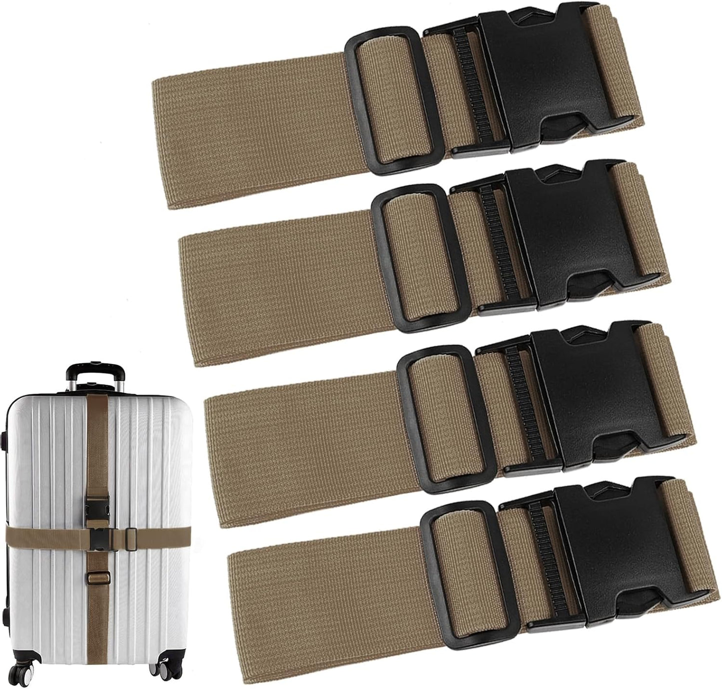 4Pcs Luggage Straps for Suitcase Travel Accessories TSA Approved, 80In Long Belts to Keep Your Suitcase Secure, Adjustable Bag Straps with Quick-Release Buckle for Travel Bag Closure, Brown