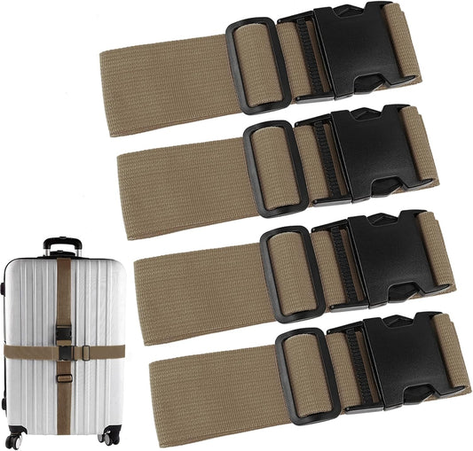 4Pcs Luggage Straps for Suitcase Travel Accessories TSA Approved, 80In Long Belts to Keep Your Suitcase Secure, Adjustable Bag Straps with Quick-Release Buckle for Travel Bag Closure, Brown