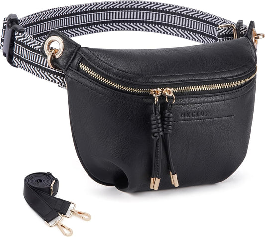 HKCLUF Fanny Pack Crossbody Bags for Women Pu Leather Belt Bag Waist Pack Causal Chest Bum Bag With 2 Straps