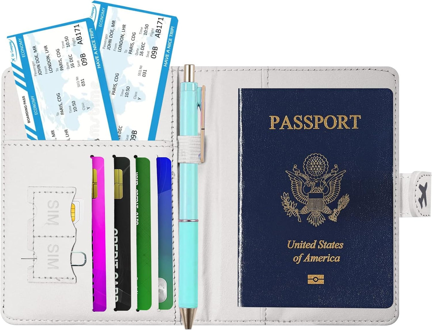 Passport Holder, Travel Wallet Cover with Pen Loop | Cute RFID Blocking Leather Case with Magnetic Closure for Travel Essentials-Travel