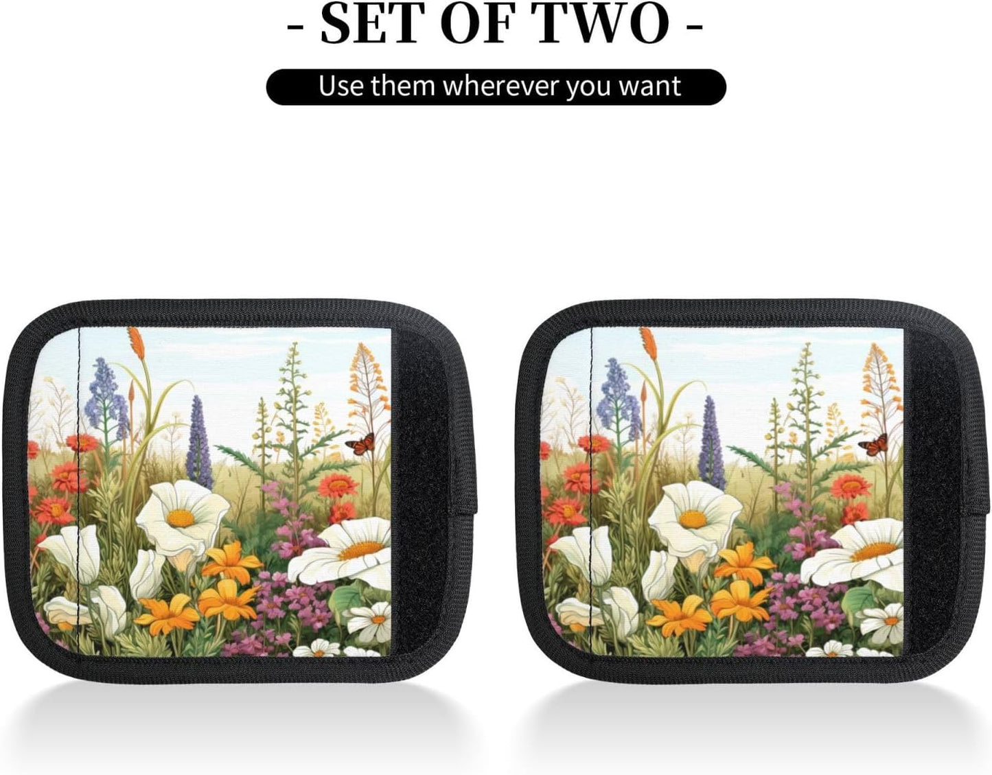 Luggage Handle Wraps Meadow Wildflowers Herbs Filed Luggage Identifiers Soft Neoprene Luggage Handle Wraps For Suitcase Trolley Handle Grip Cover 2 Pack Luggage Tags