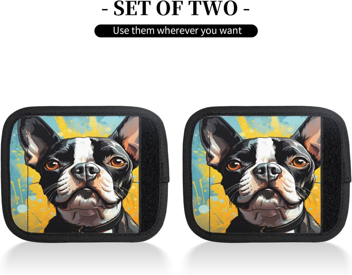 Luggage Handle Wraps Boston Terrier Dog Art Painting Luggage Identifiers Soft Neoprene Luggage Handle Wraps For Suitcase Trolley Handle Grip Cover 2 Pack Luggage Tags